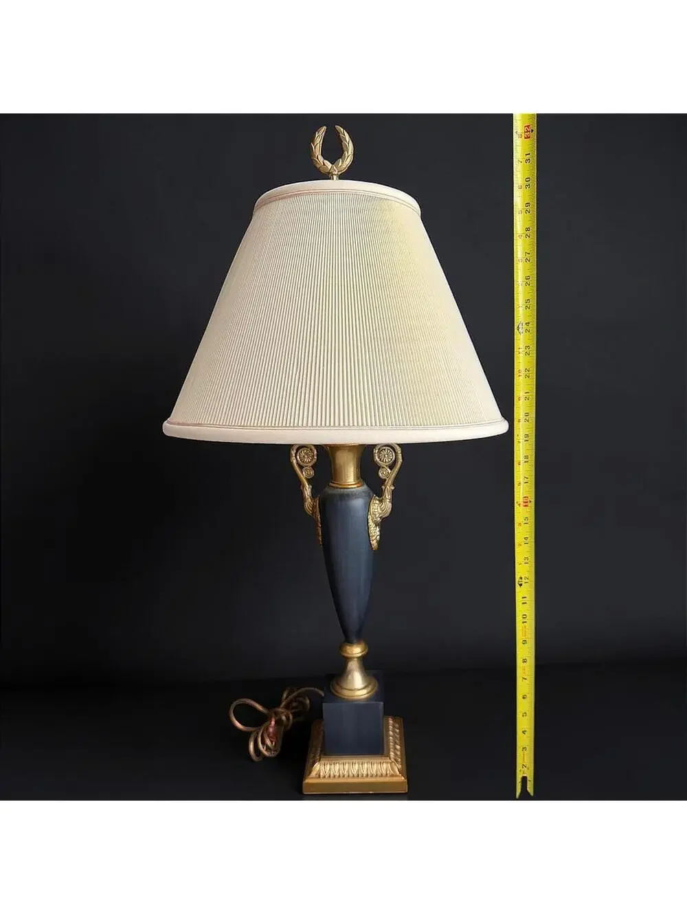 Rare Vintage Neoclassical Urn Table Lamp Blue Gold Empire Style Decor 32